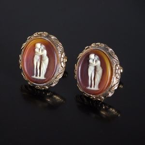 Vintage Cameo Incolay Nude Lovers Cufflinks